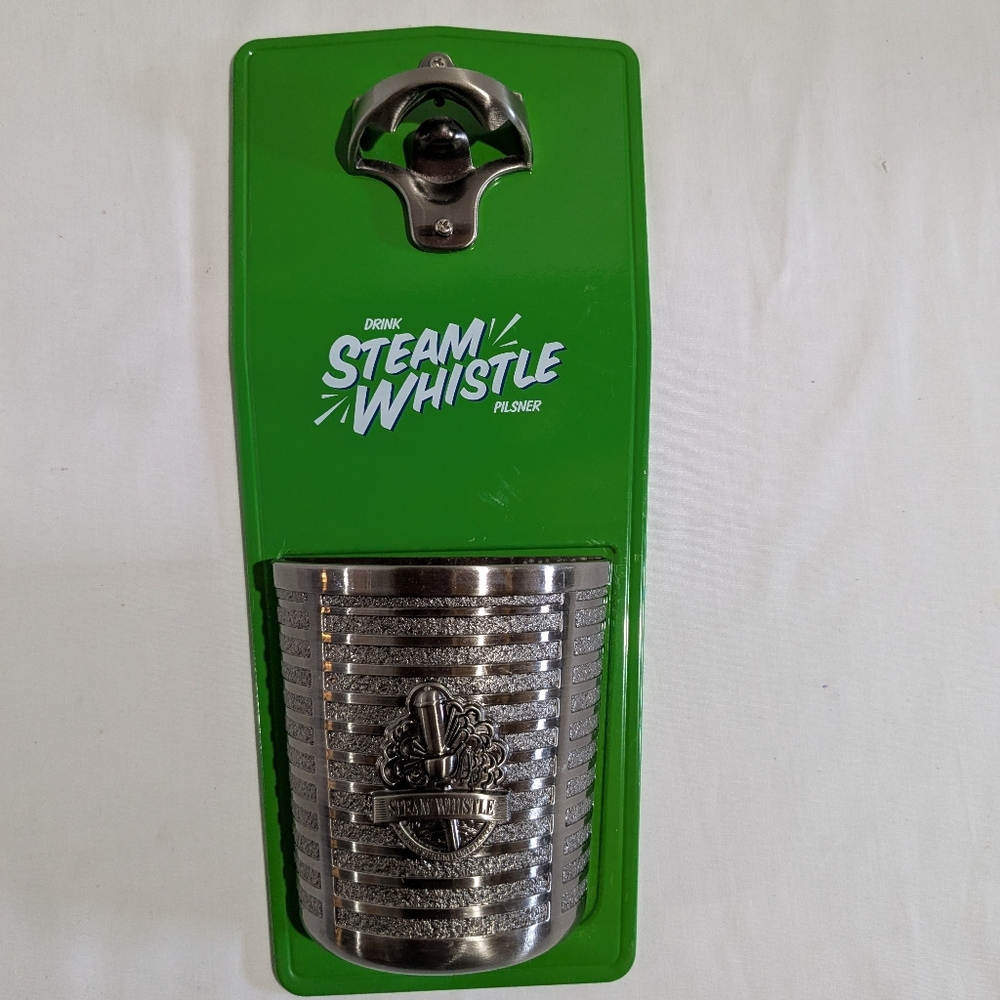 Retro Steam Whistle Beer Bottle Opener  Magnetic Cap Holder Wall Mount Pilsner